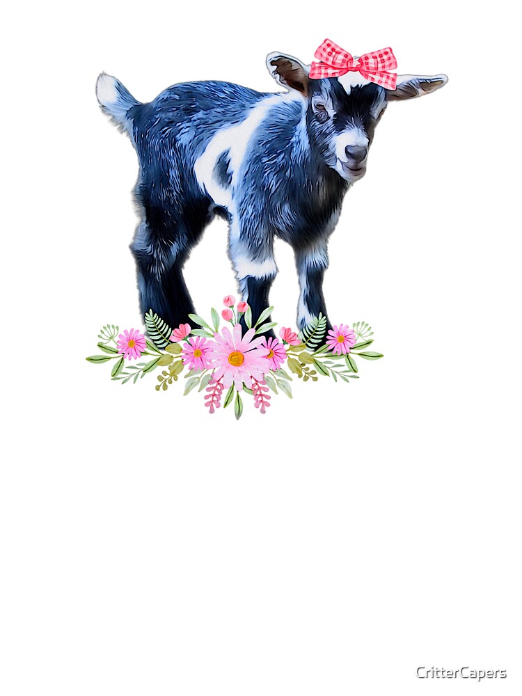 Cute Pygmy goat, baby goat with gingham bow and floral accents by CritterCapers