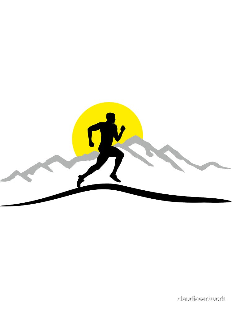 Running, runners and mountains with sun by claudiasartwork