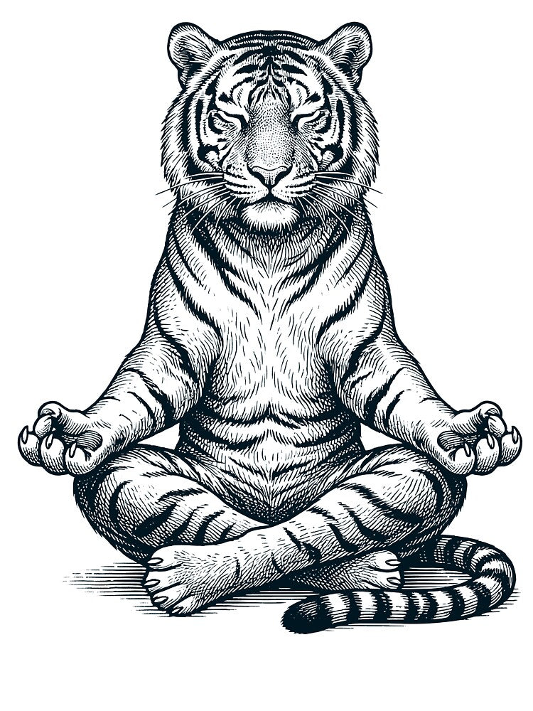 Vintage Tiger Yoga Lotus Meditation Lover by DoodleTortle