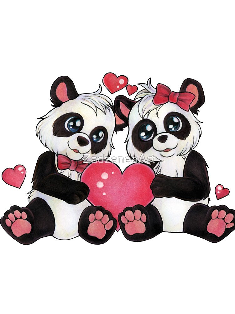 Cute panda couple with heart valentines day gift by ZadzeneaArt