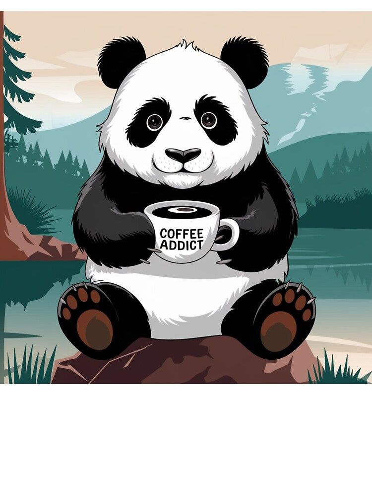 Panda Coffee Addict with Mug In it's hands and nature in the background. by ShirtLife1