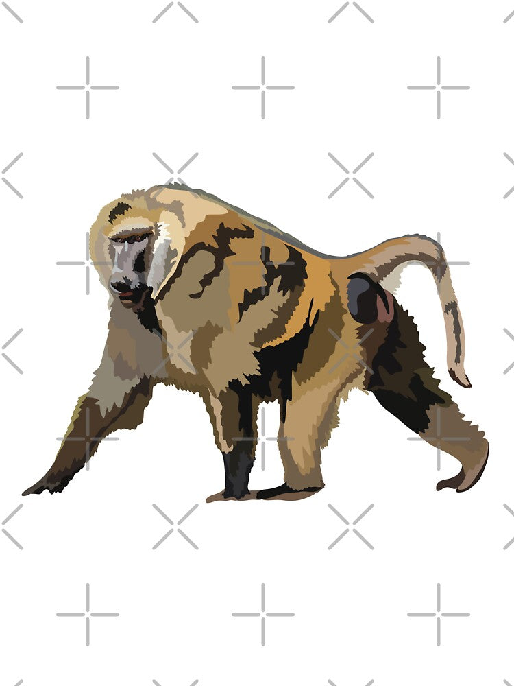 O is for Olive Baboon , Olive Baboon – African Savanna Primate Wildlife Illustration by PrettylittlepastelUk