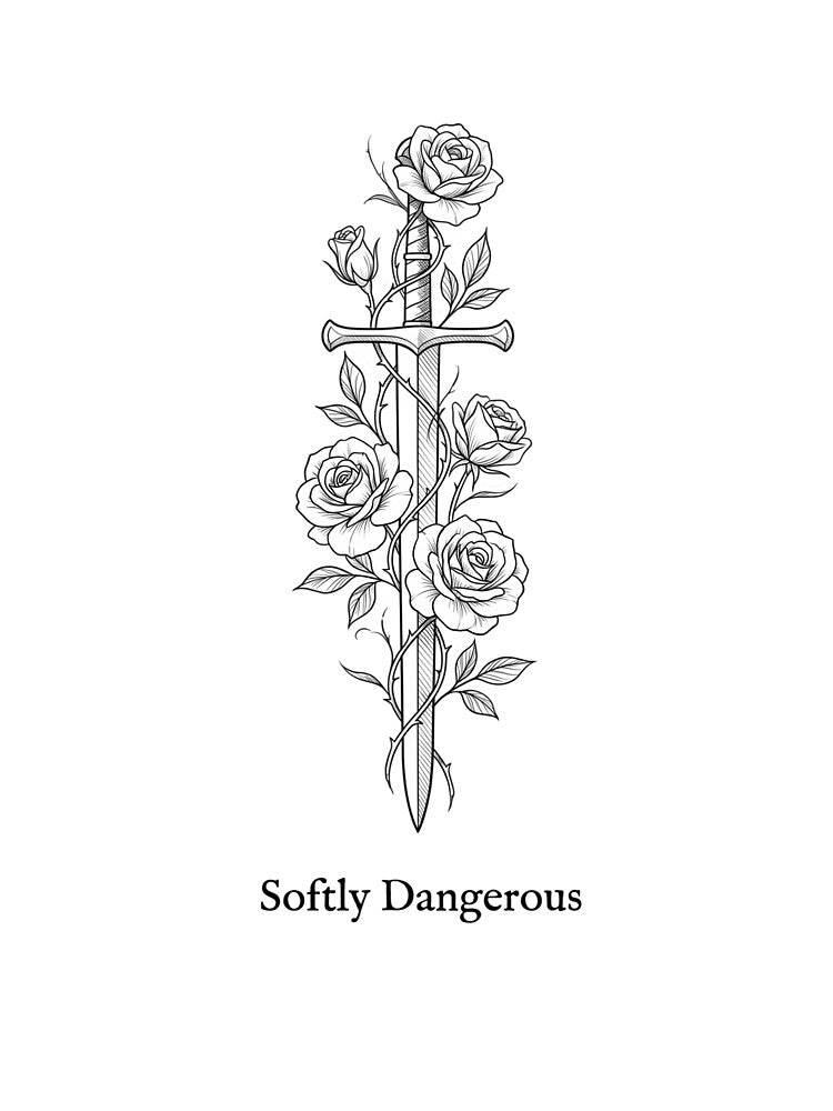 Softly Dangerous Dark Academia Sword and Roses Vintage Graphic by Ortsas