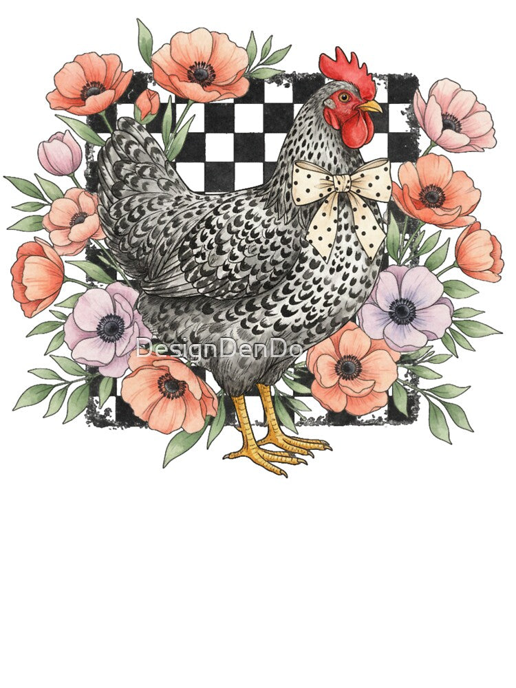 Checkered Flower Chicken, Chicken, Wildflower Chicken, Chicken, Chicken Lover, Chicken Coquette by DesignDenDo ⭐⭐⭐⭐⭐