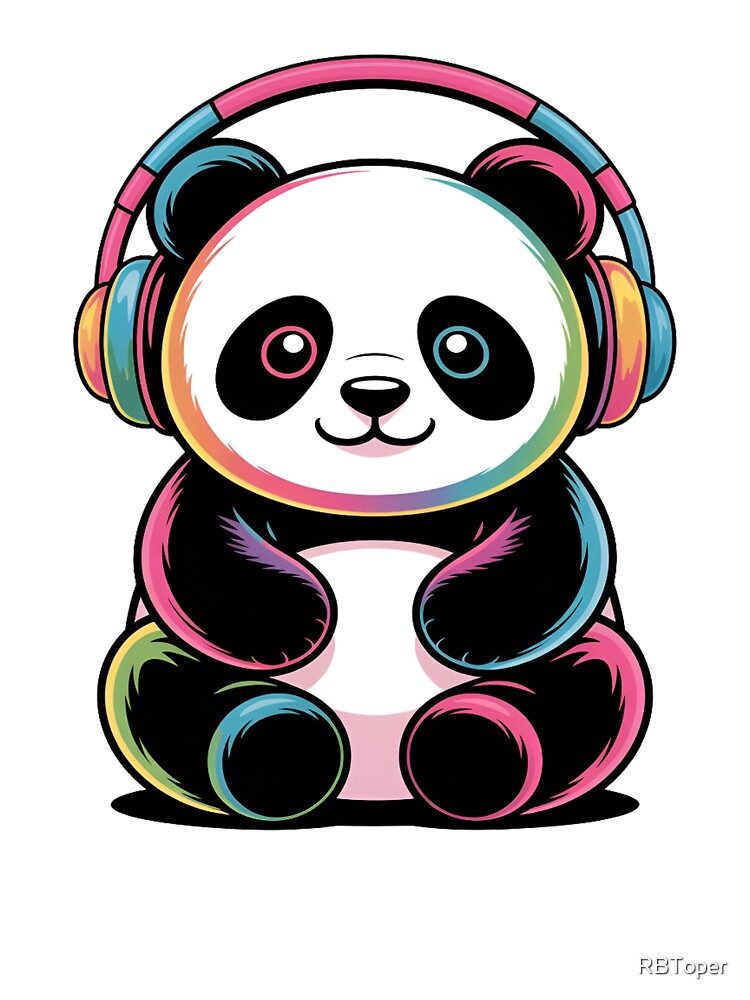 Cute Rainbow Panda with Headphones – Colorful Music Lover Panda Art by RBToper