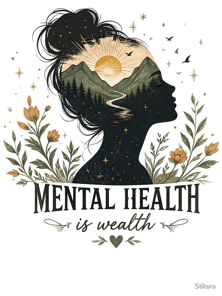 Mental Health Is Wealth Nature Silhouette Self Care by Stikaro