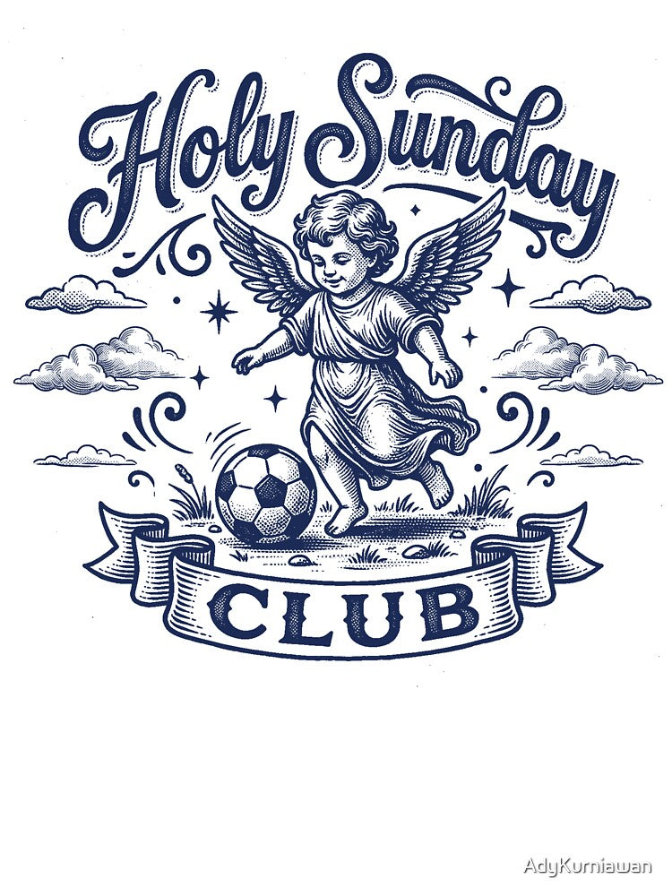 Holy Sunday Club Angel Playing Soccer Vintage Engraving by AdyKurniawan