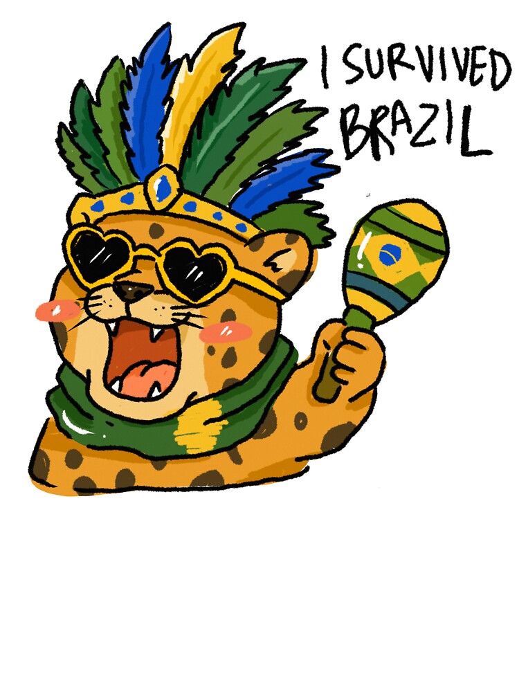 Awkward Animal Hat Club – I Survived Brazil | Funny Carnival Leopard Sticker by chupichapa