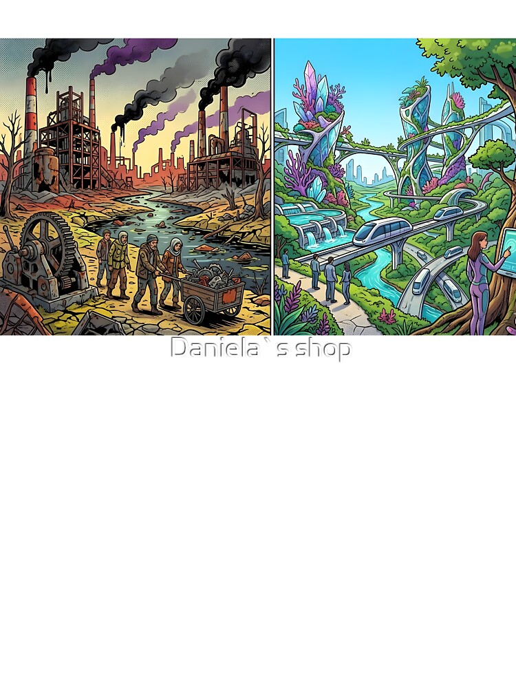 Two Futures: Industrial Dystopia vs Green Utopia Art by Daniela`s shop