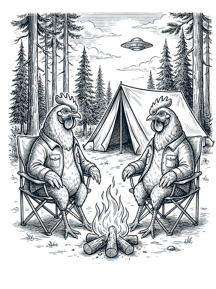 Vintage Chicken Camping UFO Animal Lover by TerryConnells