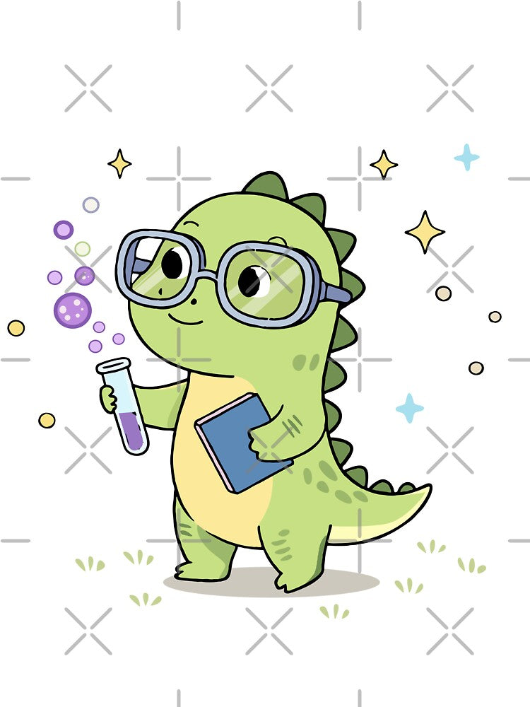Cute Science Dino Cartoon Dinosaur Scientist Kids Illustration by MeeraArts&Crafts