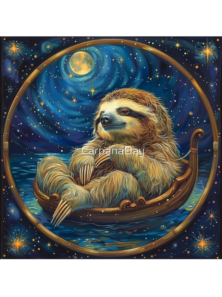 Cute Sloth in a Boat Under the Night Sky Moon and Stars by CarpanaBay