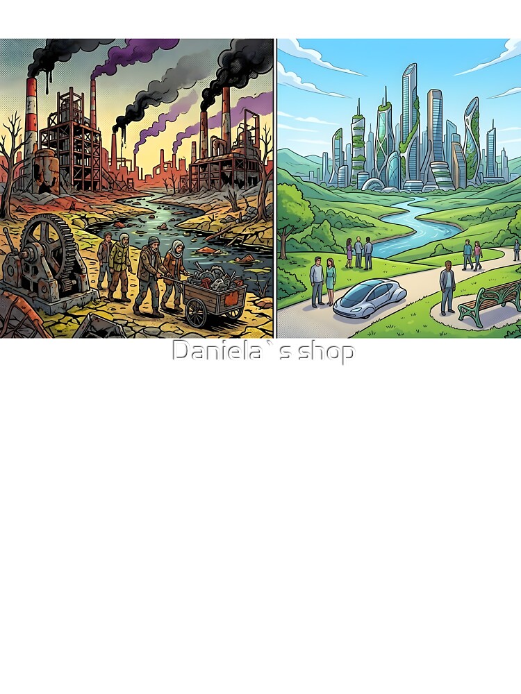 Dystopia vs Utopia Eco Futuristic Split Scene Art by Daniela`s shop
