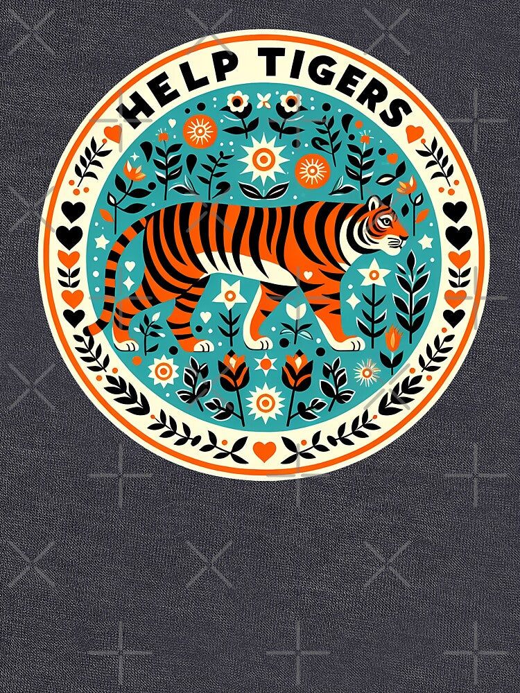 Tiger with Floral Motifs – Hope for Wildlife Scandinavian Folk Art by heidiannemorris © by FOLK ART FUSION by heidiannemorris