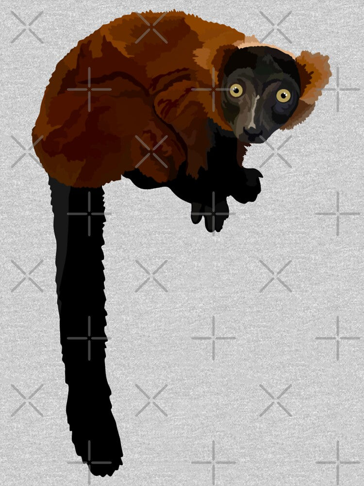 R is for Red Ruffed Lemur,Red Ruffed Lemur Artwork – Vibrant Primate Illustration and Madagascar Wildlife Design by PrettylittlepastelUk