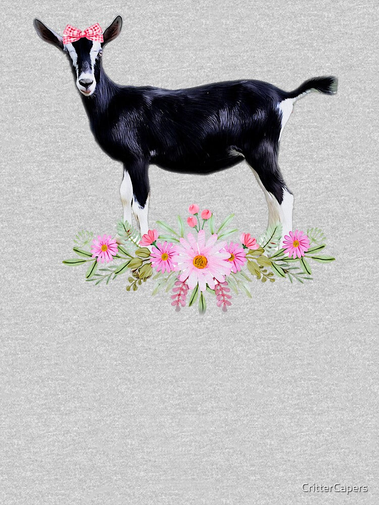 Alpine goat, Cute baby goat with bow and flowers by CritterCapers
