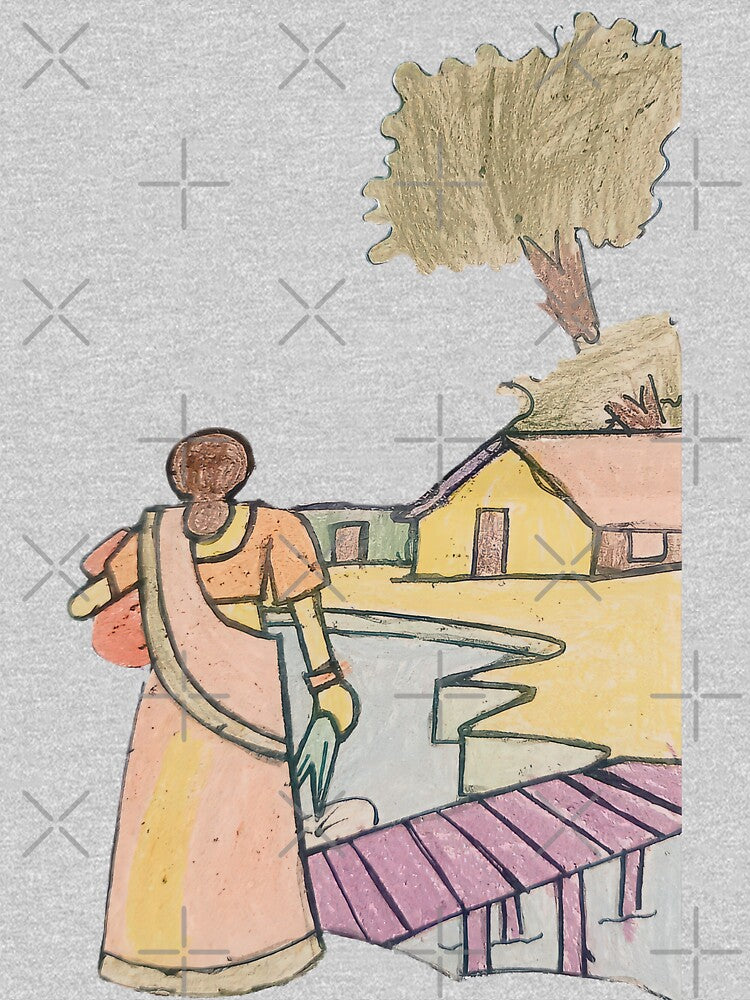 Village Dreams: A Child's Rural India Sketch by Prachodayat Artworks