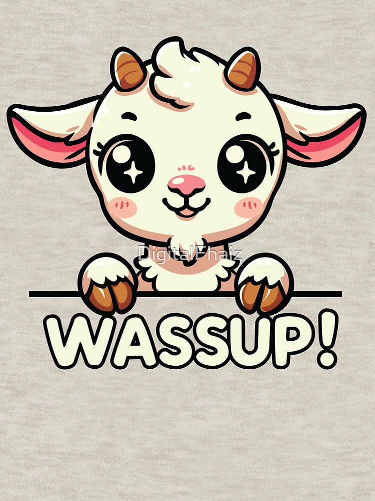 Kawaii Goat Saying Wassup | Cute Funny Cartoon Farm Animal Design | Goat Design for Animal Lovers | Kawaii Style Tee by DigitalFhaiz