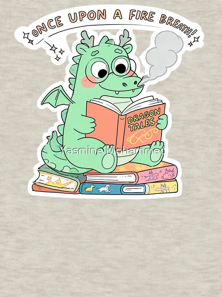 Once Upon a Fire Breath: Cute Bookworm Dragon Sticker & Cozy Library Fantasy Art by Yasmine Mohammed