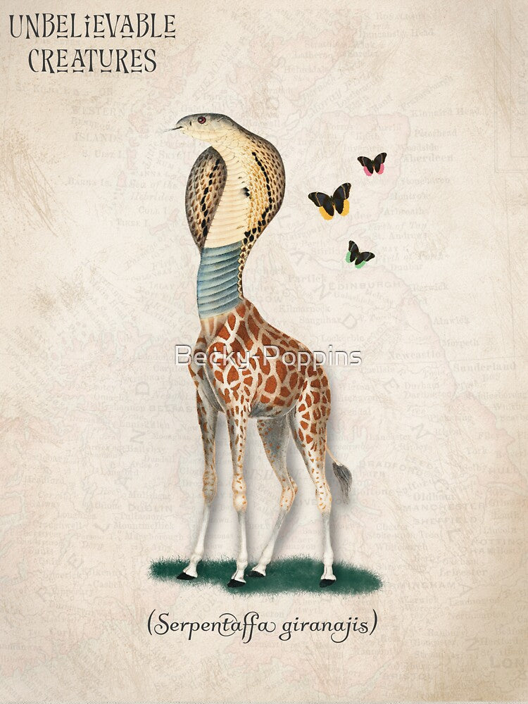 Serpentaffa Giranajis | Surreal Giraffe Snake Collage Creature by Becky-Poppins