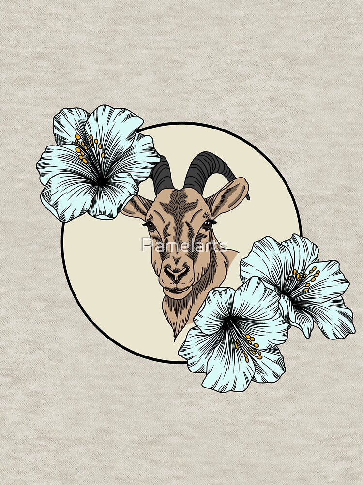 Minimalistic goat with flowers by Pamelarts
