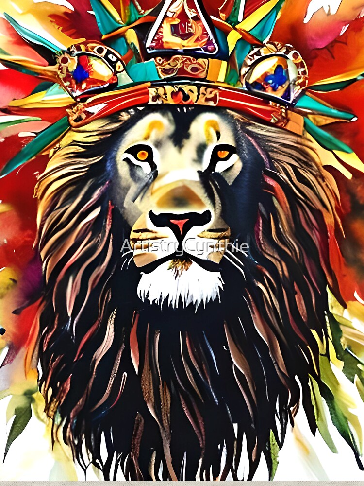 Majestic King, colorful Lion King with crown, Lion of Judah by ArtistryCynthie