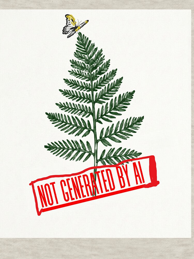Not Generated By AI Fern and Butterfly Botanical Art by DesignVaultLab