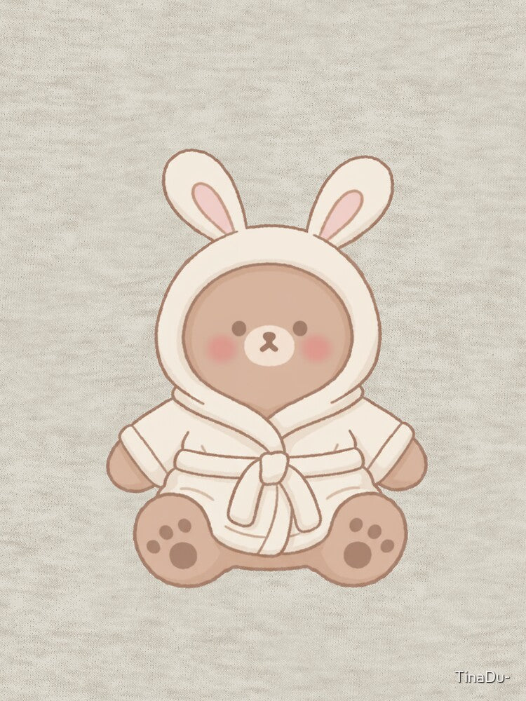 Cute Bear in Bunny Hoodie – Kawaii Cozy Brown Bear by TinaDu-