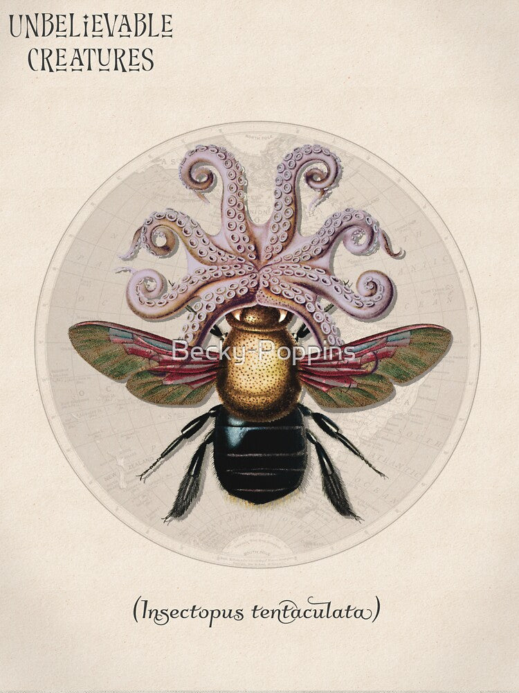 Insectopus Tentaculata | Surreal Octopus Bug Collage Creature by Becky-Poppins