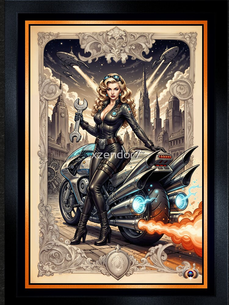 Tsylara Mimor And Her Jithera Cycle Amidst The Sprawling Rovathia Cityscape Mesmerizing AI Concept Art by Xzendor7 by Xzendor7 Digital Art Creations