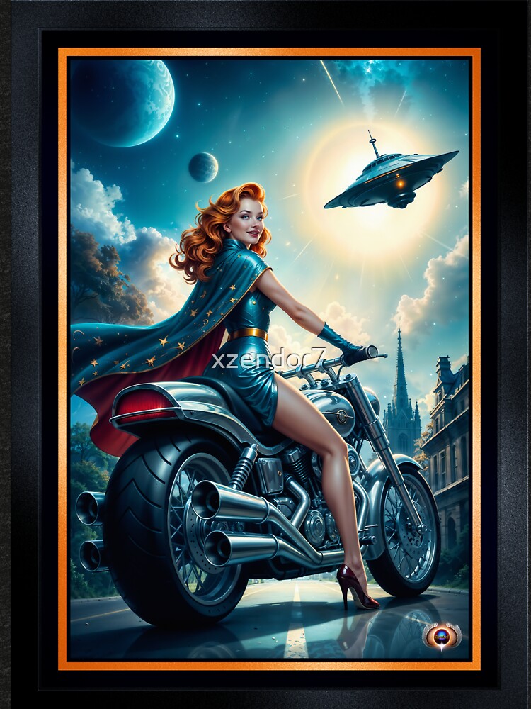 Uranna Laxien Evading Alien Craft On Her Fyrnax Motorcycle Striking AI Concept Art by Xzendor7 by Xzendor7 Digital Art Creations