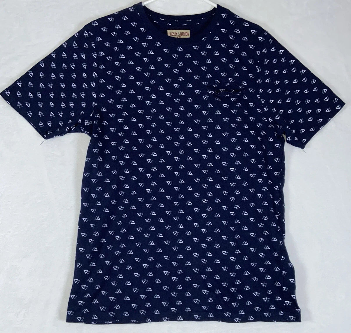 Hudson & Barrow Shirt Mens Large Blue Geometric Allover Print Preppy School EUC