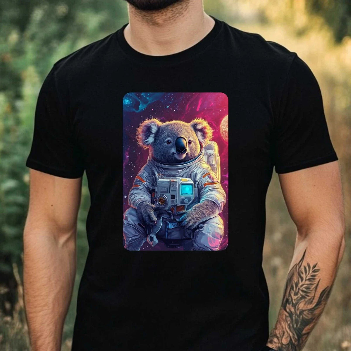 Mens Koala Astronaut Print Cotton T-Shirt Size XS to 5XL