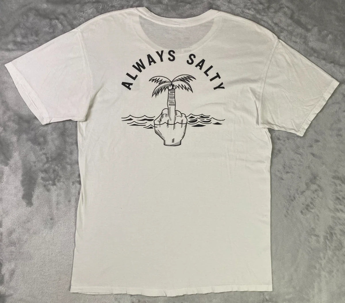 Chomp T-Shirt Mens Large White Always Salty Graphic Palm Tree Middle Finger Tee