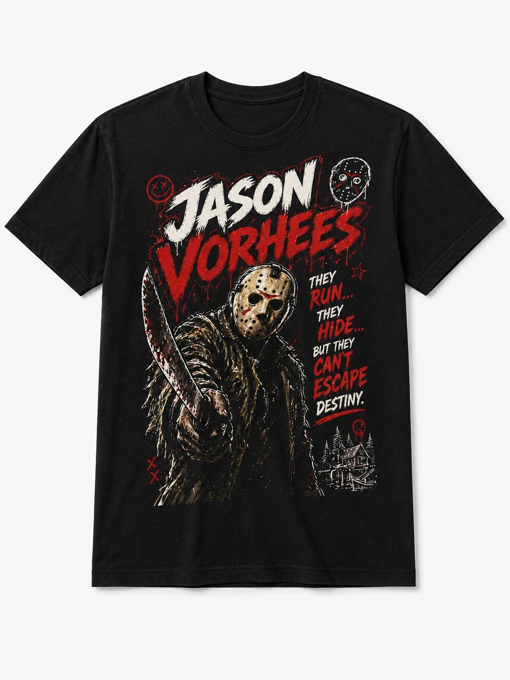 Jason Voorhees T-Shirt Horror Movie Graphic Tee Mens Black Cotton Top UK