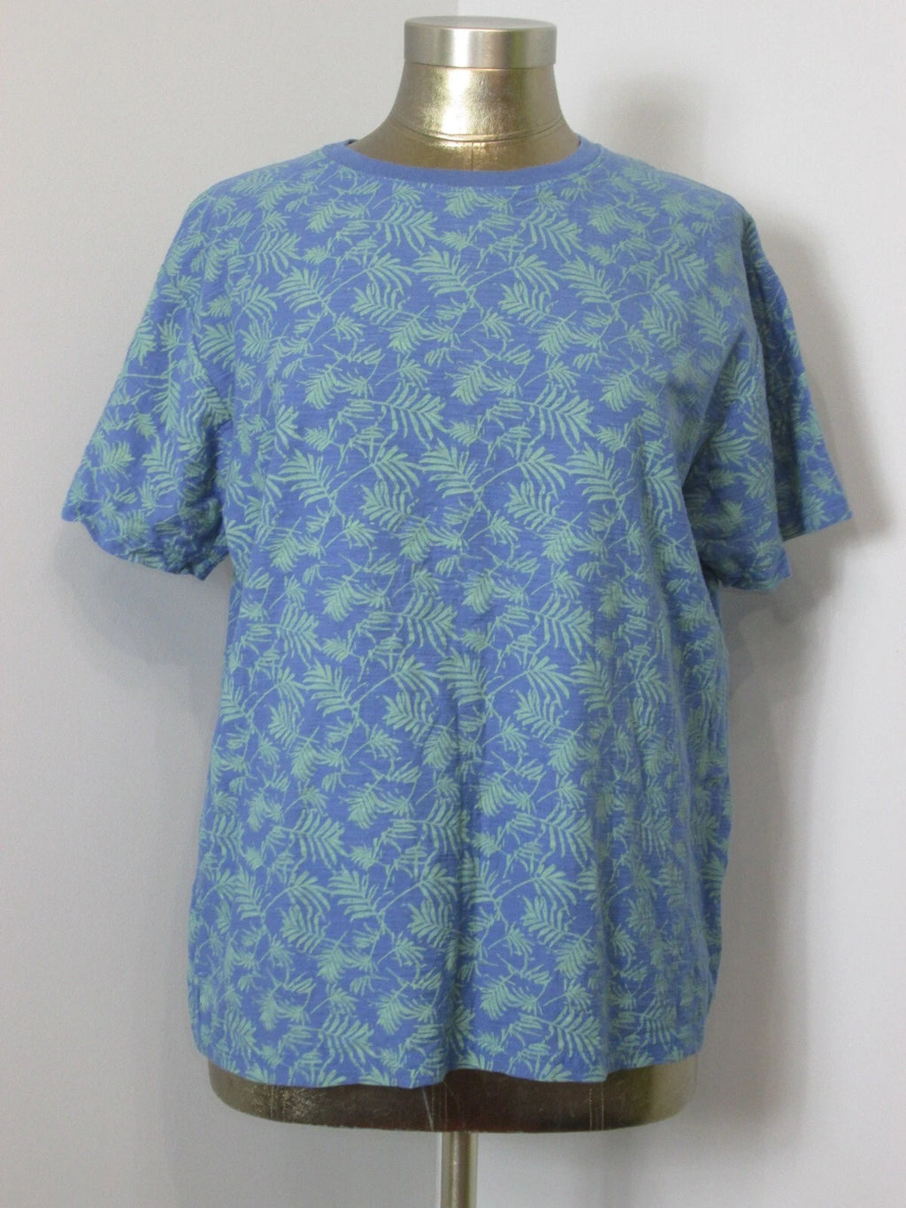 Premium Xpression Blue & Green Shirt Mens Size L Chest 44 Leaf Pattern 209-28883