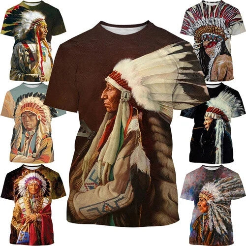 Native American Indian Tribal 3D womens/mens Short Sleeve T-Shirt Casual Top Tee