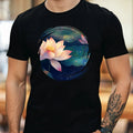 Mens Lotus Flower Motif Cotton T-Shirt Size XS to 5XL