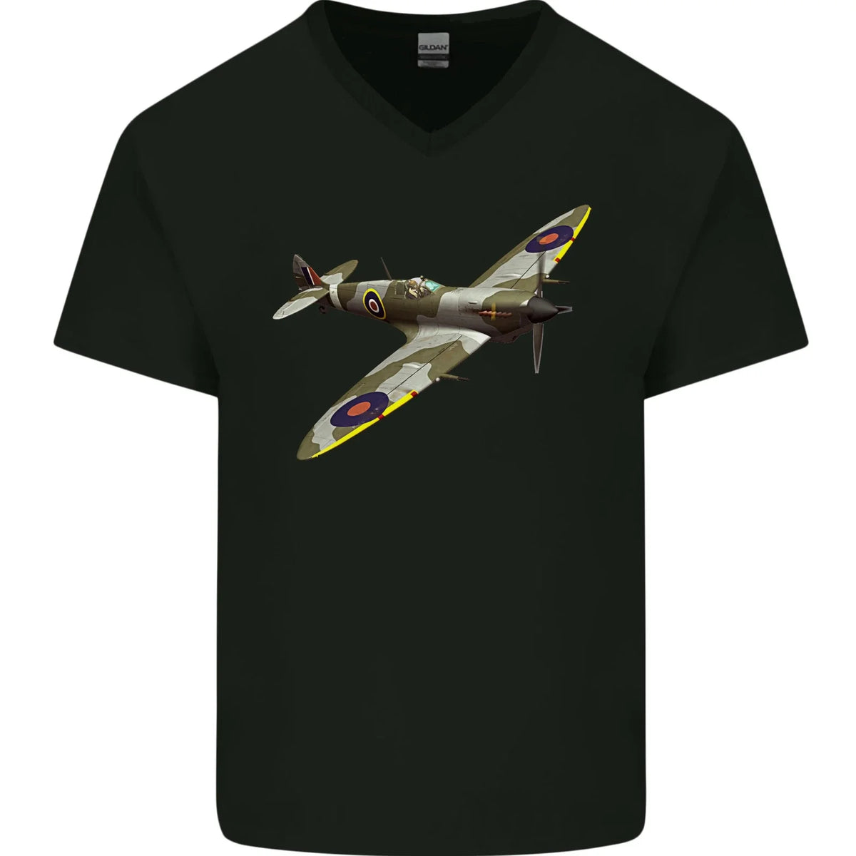 A Supermarine Spitfire Flying Solo Mens V-Neck Cotton T-Shirt