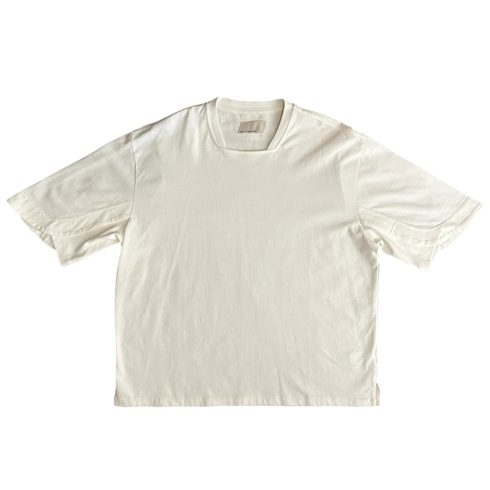 pet-tree-kor White Boxy Oversized Cotton T-Shirt Urban Modern Streetwear Sz 48/L