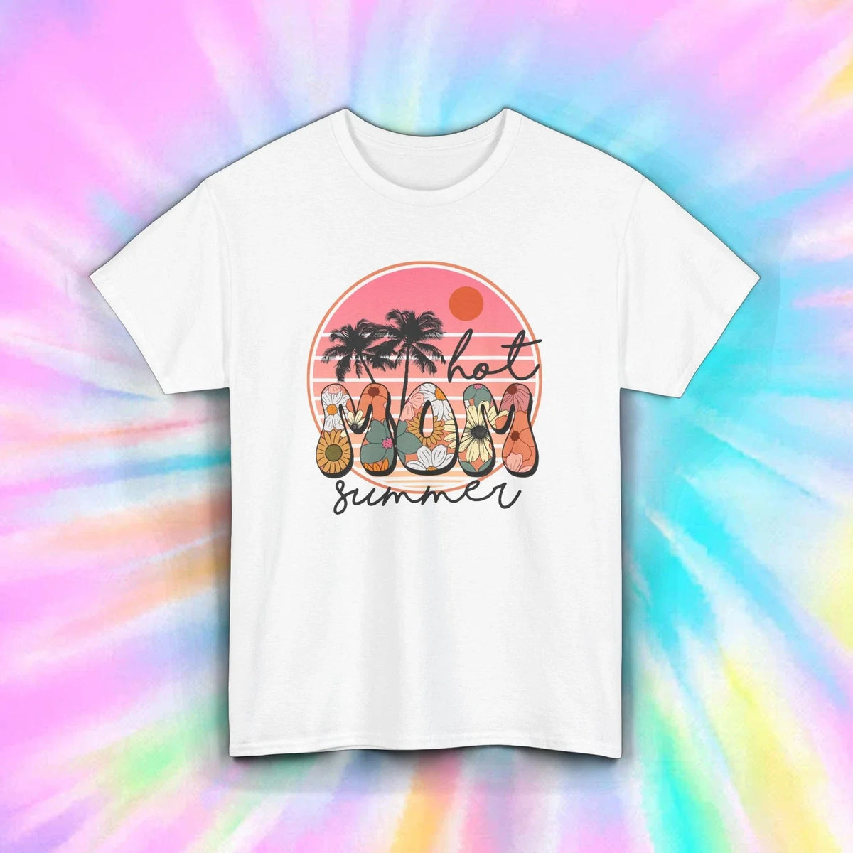 Hot Mom Summer Shirt Floral Beach Retro Aesthetic Vacation Tee S-5XL