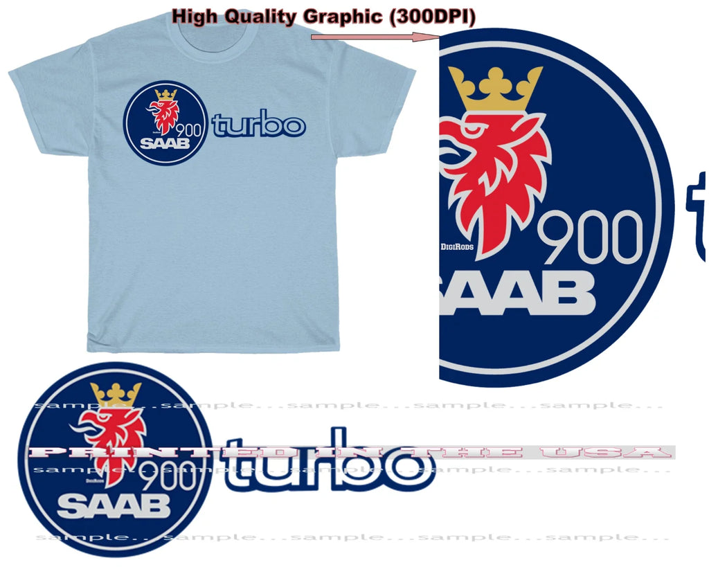Saab Turbo Engine 900 Classic Model Logo DigiRods Cartoon Car Blue T Shirt S-5X