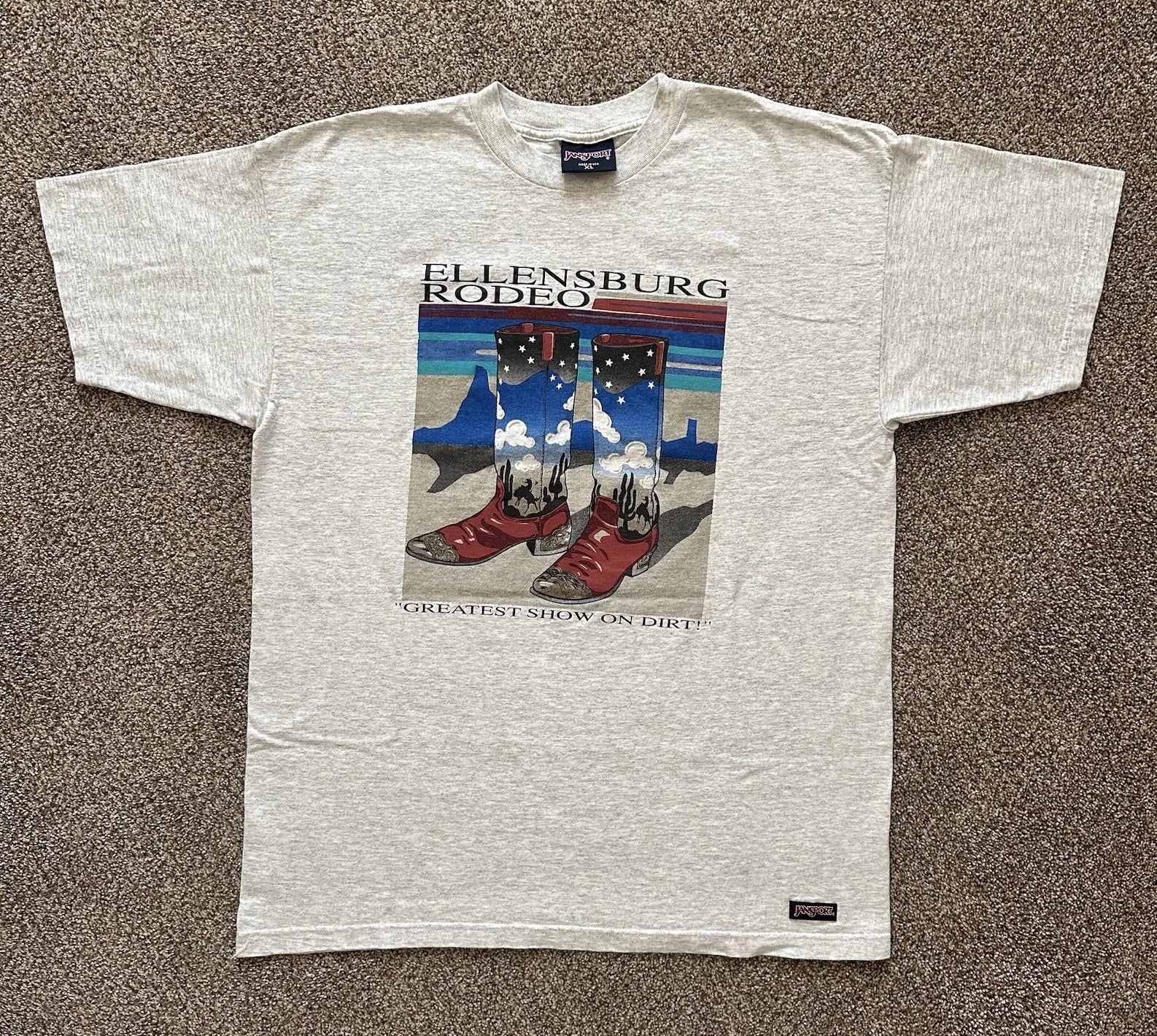 Vintage Jansport Ellensburg Rodeo Heather Gray Cowboy Boot T-Shirt XL USA MADE