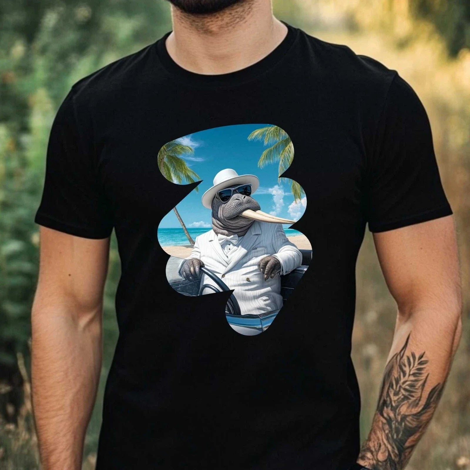 Mens Funny Walrus Motif Cotton T-Shirt Size XS to 5XL