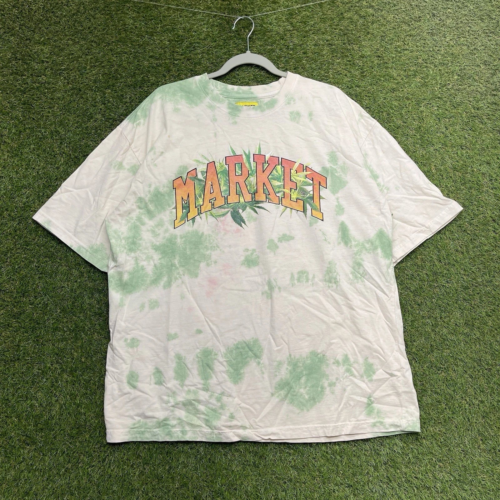 Market Shirt Mens XL Graphic Print TieDye Short Sleeve Spellout y2k Hippie Boho