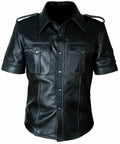 STYLISH New Men's Black Short Sleeve Shirt 100% Soft Lambskin Style SlimFitShirt