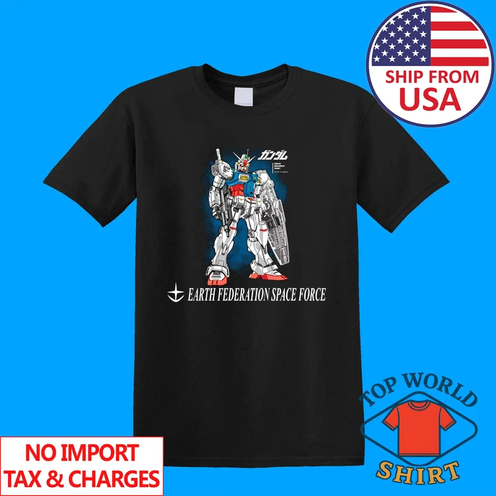 Gundam Earth Federation Space Force RX-78 Men's Black Size S to 5XL