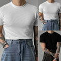 Ribbed T-Shirt for Men Short Sleeve Small High Collar Fitness Activity