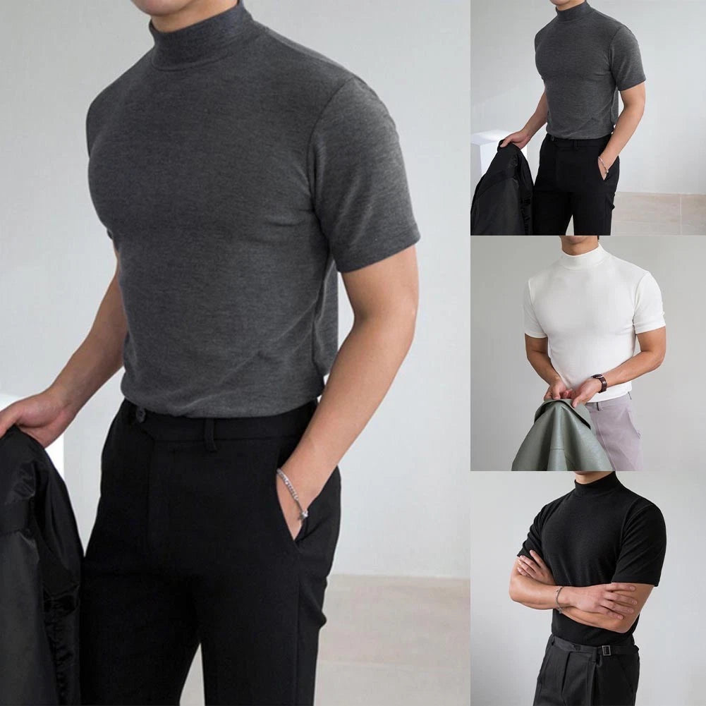 Half High Collar Tee Casual Daily Wear Everyday Wear Short Sleeve Stretch Fabric