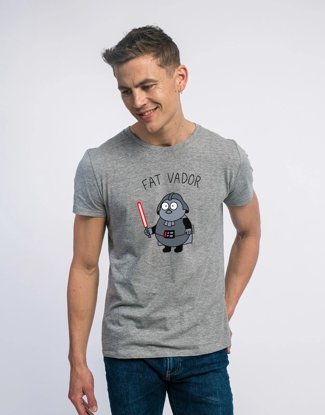 Men's Short Sleeve Grey Colour T-Shirt, Fat Vader